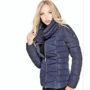 Guess Alyssa Navy Blue Women's Down Feather Puffer Jacket Size XS